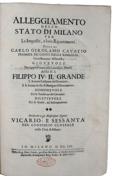 Alleggiamento dello Stato di Milano per le imposte, e loro ripartimenti. - [ONE OF THE EARLIEST PROPOSALS OF GOVERNMENT BONDS] (photo 2)