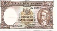image of New Zealand 10 Shilling Banknote (1956) Pick # 158 FINE+ Condition