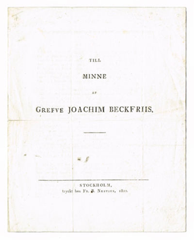 Till minne af Grefve Joachim Beckfriis.