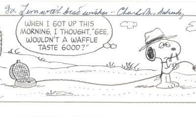 Large Comic Strip Signed by Charles Schulz on January 18, 1992, Featuring Snoopy's Brother, Spike, in the Desert