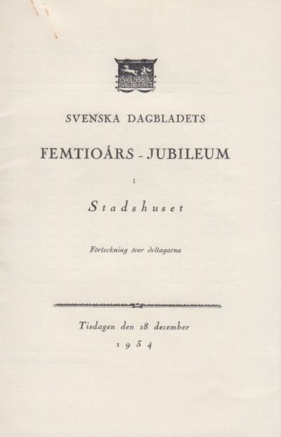 'Svenska Dagbladets jublileumsmiddag i Gyllende…