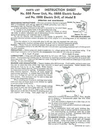 MILLERS FALLS No. 888 POWER UNIT; No. 0888 Electric Sander, No. 1888 Electric Drill - MDL B Part list & Instructions