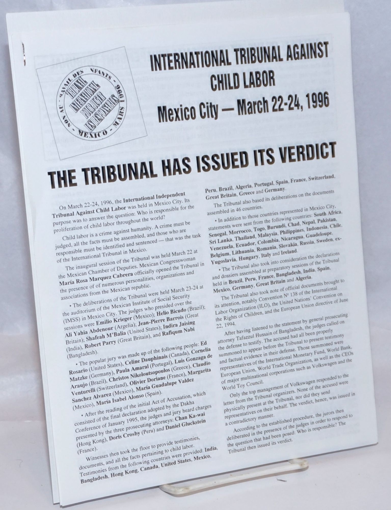 International Tribunal Against Child Labor. Mexico
