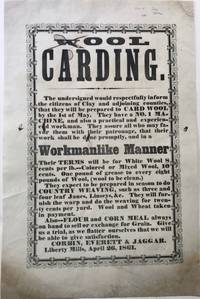 Wool / Carding. / The undersigned would respectfully inform / the citizens of Clay and adjoining counties, / that they will be prepared to CARD WOOL / by the 1st of May. ... / [followed by 19 lines further explaining the word and services of the company]. Signed in type at the end "Corbin, Everett & Jaggar. / Liberty Mills, April 26, 1861.