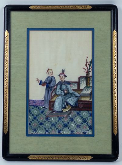 19th-CENTURY CHINESE PITH PAINTING DEPICTING INTERIOR COURTLY SCENE