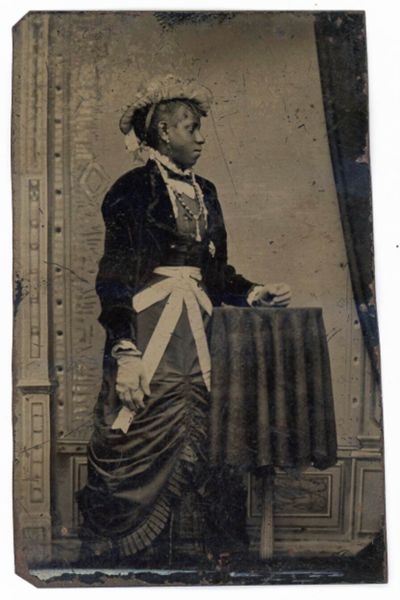 African American History Reconstruction Era Tintype Portrait of Black Woman in Victorian Dress ca 1860s