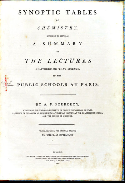 Synoptic tables of chemistry, intended to serve as a summary of the lectures delivered on that science in the public schools at Paris