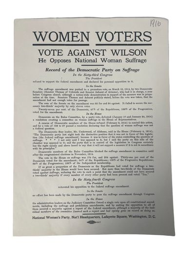 Women Voters Vote Against Wilson He Opposes National Woman Suffrage