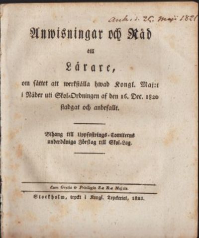 Anwisningar och råd till lärare, om sättet att…