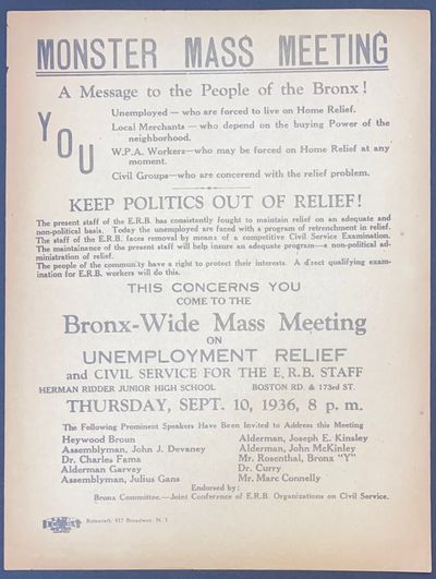 Monster Mass Meeting: A message to the People of the Bronx! [handbill]