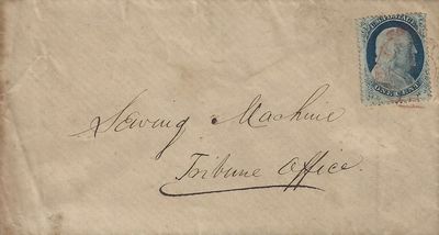 Circa 1857 – Mailing envelope sent to the New York Tribune that carried information or evidence related to the ‘Sewing Machine War’ of the late 1850s