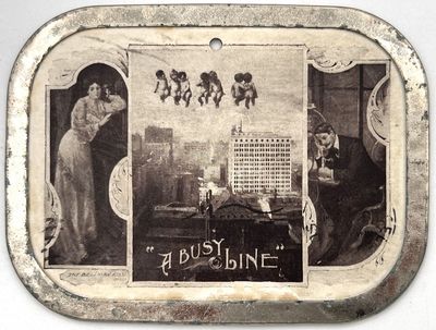 A Busy Line" -- 1906 Novelty Postcard with Metal Trim