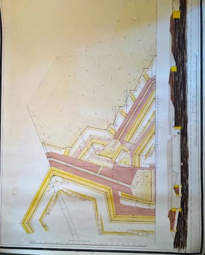 New York - Plan Section and Elevation of a Half Front of a Fortification with Dry Ditches on a Horizontal Site Drawn under the Direction of D H Mahan ....