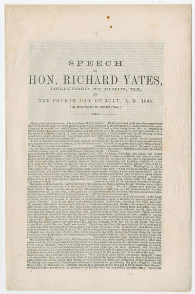 Illinois Governor Richard Yates’ Fourth of July Address at the End of Civil War – Unhappy that the Nation Would not Execute Jefferson Davis