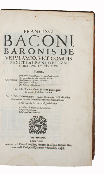 Operum moralium et civilium.... - [LARGE-PAPER COPY - FIRST ED. IN LATIN OF "NOVA ATLANTIS" AND THE "ESSAYS"] (photo 2)