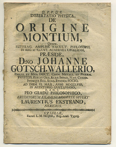 Dissertatio physica de origine montium. A.a.