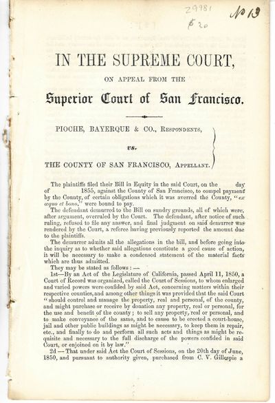  pp. Caption title , disbound. Signed in type by D.W. Perley, Attorney for Respondents. Very Good. P...
