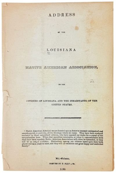 Address of the Louisiana Native American Association, to the Citizens of Louisiana and the Inhabitants of the United States