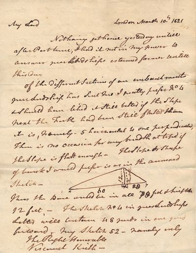 John Rennie the Elder writes about an embankment and sketches his concept. Rare