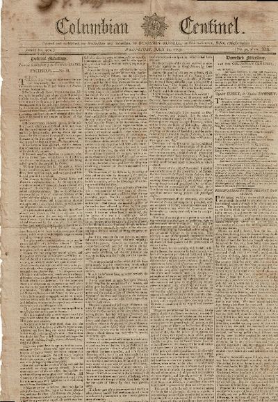 Columbian Centinel. No. 39, of vol. XIX