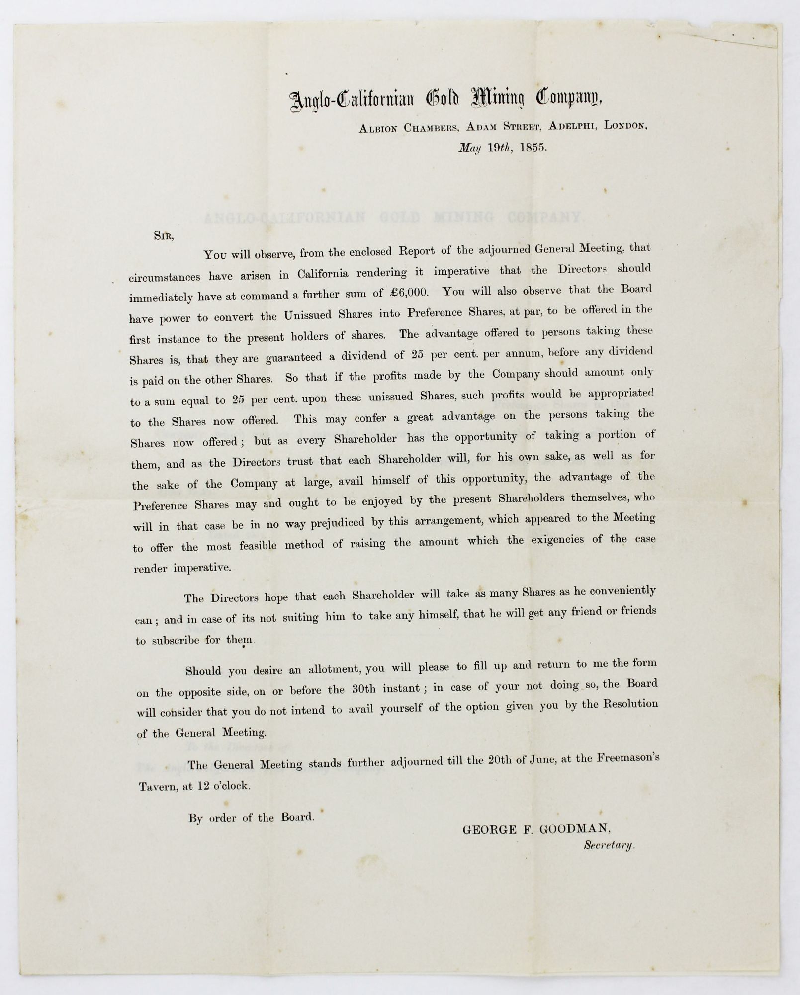 [Printed Circular Letter from the Anglo-California