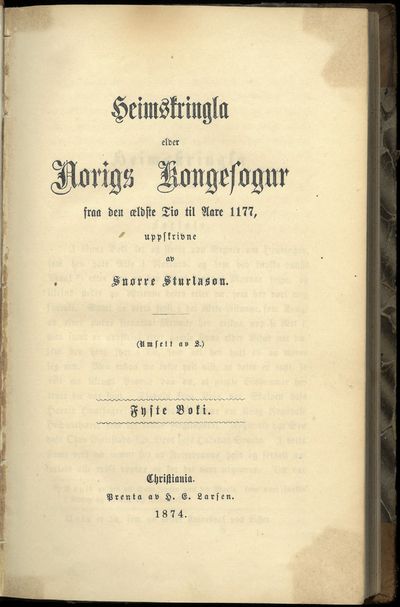 Heimskringla elder Norigs Kongesogur. fraa den…