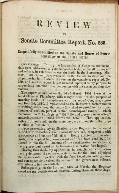 REVIEW OF SENATE COMMITTEE REPORT, NO. 289. RESPECTFULLY SUBMITTED TO THE SENATE AND HOUSE OF REPRESENTATIVES OF THE UNITED STATES