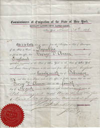 1876 - A Death Certificate for an immigrant who died at New York's Ward Island Quarantine...