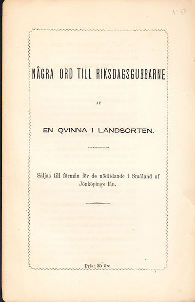 Några ord till riksdagsgubbarne af en qvinna i…