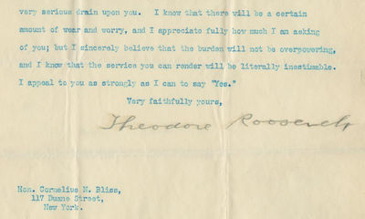 6/5/04. Theodore Roosevelt Bliss accepted and led the highly successful campaign, TR’s only presid...