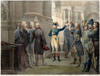 Audience donnee aux savans. Hand-colored lithograph by Boulanger after Aubry