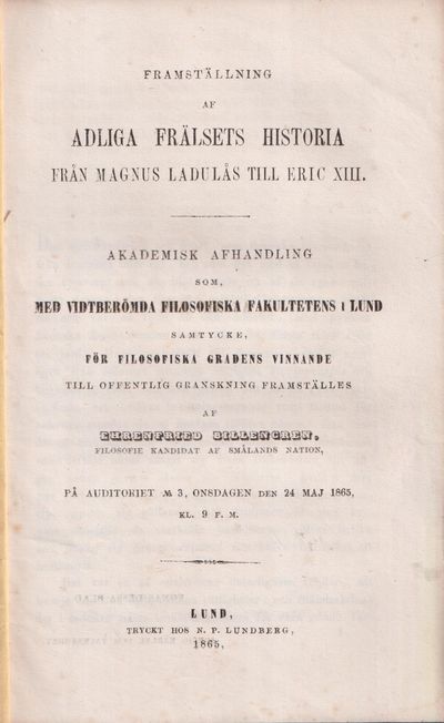 Framställning af adliga frälsets historia från…