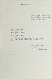 Typed Letter, Signed, To Mr. T. Roy Pitts, sending autograph