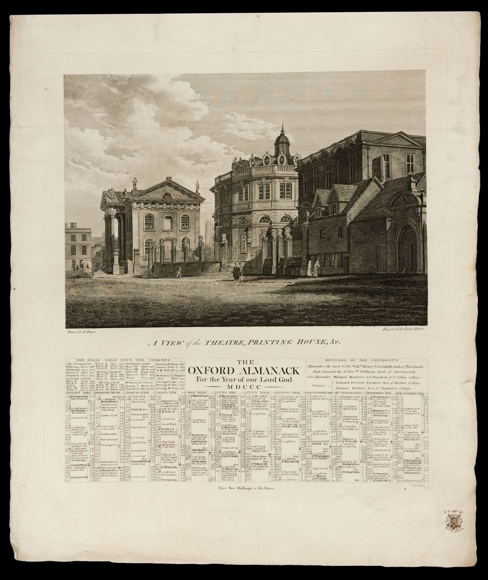 OXFORD ALMANACK FOR 1800 THE PRINTING HOUSE, THE S