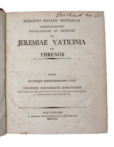 Observationes philologicae et criticae in Jeremiae vaticinia et Threnos. (photo 2)