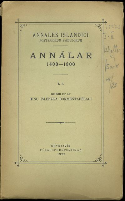Annales islandici posteriorum sæculorum. I, 1 –…