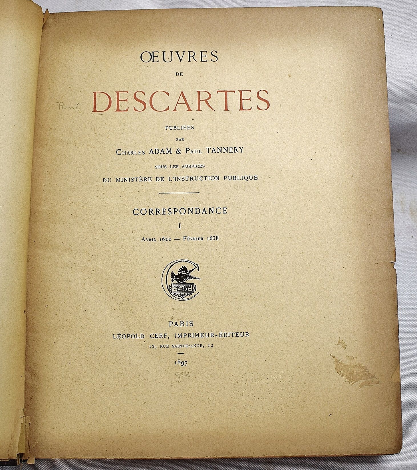 René Descartes Œuvres complètes IV 1,2 Oeuvres de Descartes : Descartes, René, 1596-1650 : Free