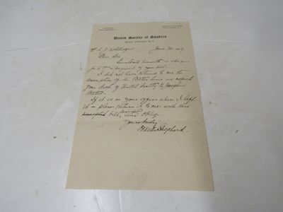 Letter dated June 20, 129 on the letterhead of the United Society of Shakers, Mount Lebanon, NY, written and signed by Elder Walter Shepard