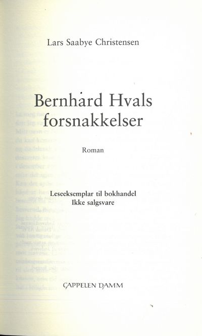 Berhard Hvals forsnakkelser.