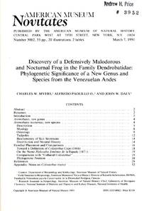 image of Discovery of a Defensively Malodorous and Nocturnal Frog in the Family Dendrobatidae: Phylogenetic Significance of a New Genus and Species from the Venezuelan Andes