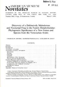 Discovery of a Defensively Malodorous and Nocturnal Frog in the Family Dendrobatidae: Phylogenetic Significance of a New Genus and Species from the Venezuelan Andes