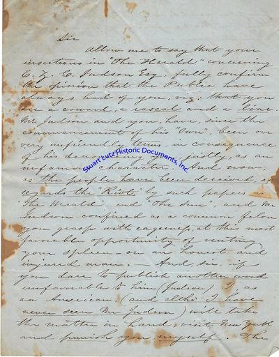 Proving That Anonymous Cranks Have Always Written Threatening Letters: If You Dare To Publish Another Word Unfavorable To HimI, As An AmericanWill Take The Matter In Hand, Visit New York And Punish You Myself