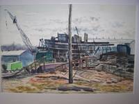 image of Original Artwork Entitled "Tug Boat Construction and Repair, Oyster Bay, NY"