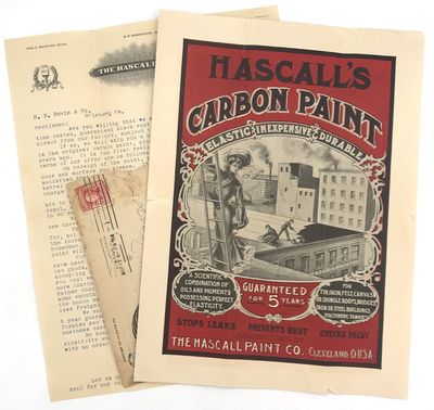 Illustrated advertising bifolium for "Hascall's Carbon Paint