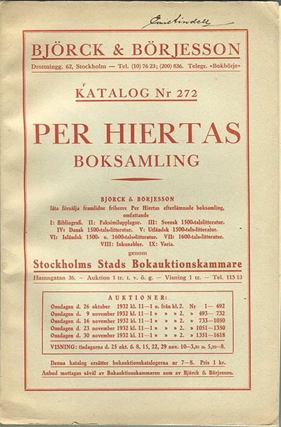 Björck & Börjesson. Katalog 272. Per Hiertas…