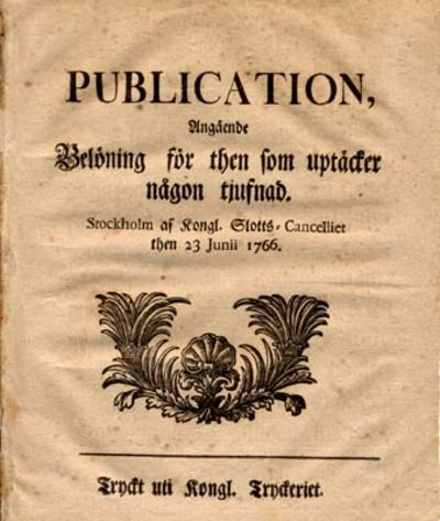 Publication, angående belöning för then som…
