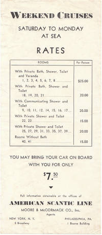 Weekend Cruises Saturday to Monday Sea Rate Chart for American Scantic  Lines