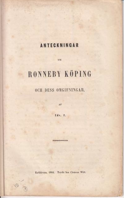 Anteckningar om Ronneby köping och dess…