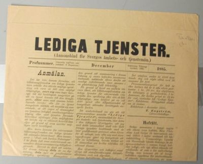 Lediga tjenster. (Annonsblad för Sverges ämbets-…