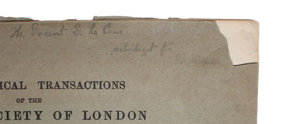 Determination of the Surface-Tension of Water by the Method of Jet Vibration. [Offprint from: Philosophical Transactions of the Royal Society of London, Series A, Vol. 209. pp. 281-317.] - [BOHR'S FIRST PUBLISHED PAPER - PRESENTATION COPY] (photo 2)